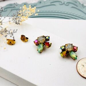 J.Crew Vintage Gold Plated Resin AB Crystal Flower Post Earrings